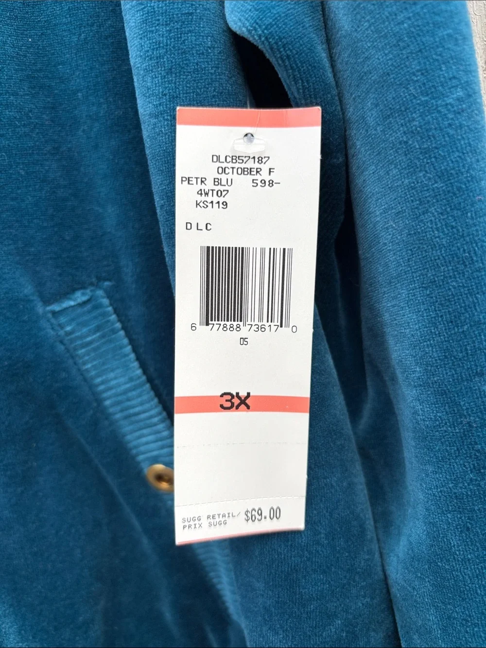 Jones New York Teal Velour Zip Hoodie Size 3X